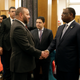 King Mohammed VI of Morocco (L) shakes hand with President of Senegal Macky Sall at COP22